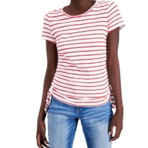 INC International Concept Te red & white Sadie striped with ruched side size M
